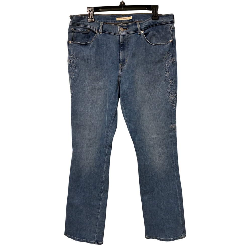 Levi Strauss Classic Bootcut Jeans Women Size 14 Blue Denim Floral Embroidery